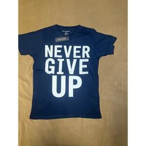 Never Give Up Blue T-Shirt Size XL Motivational Graphic Unisex Cotton Workout